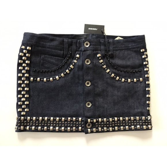 $850 Diesel Women’s De Imani Skirt Metallic Construction Made In Italy Size 27